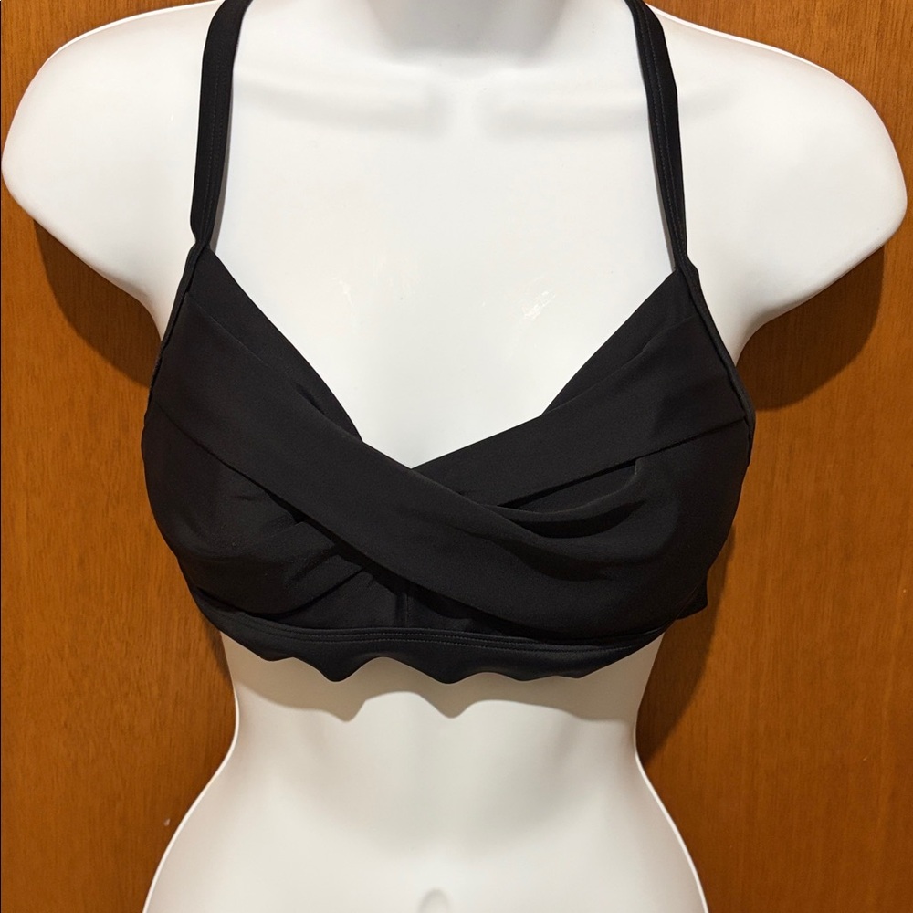 Athleta Black Wrap-Front Swim Bikini Top 34 B/C